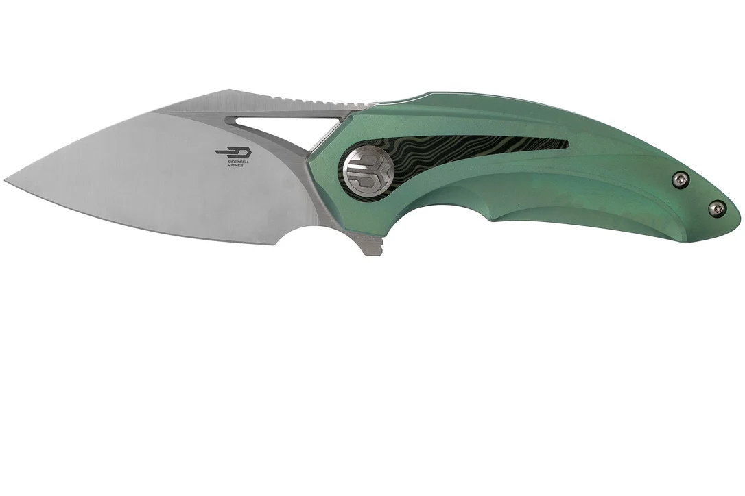 Bestech Nuke BT2107D Green Titanium, Black Green G10, Satin navaja, diseño Kombou