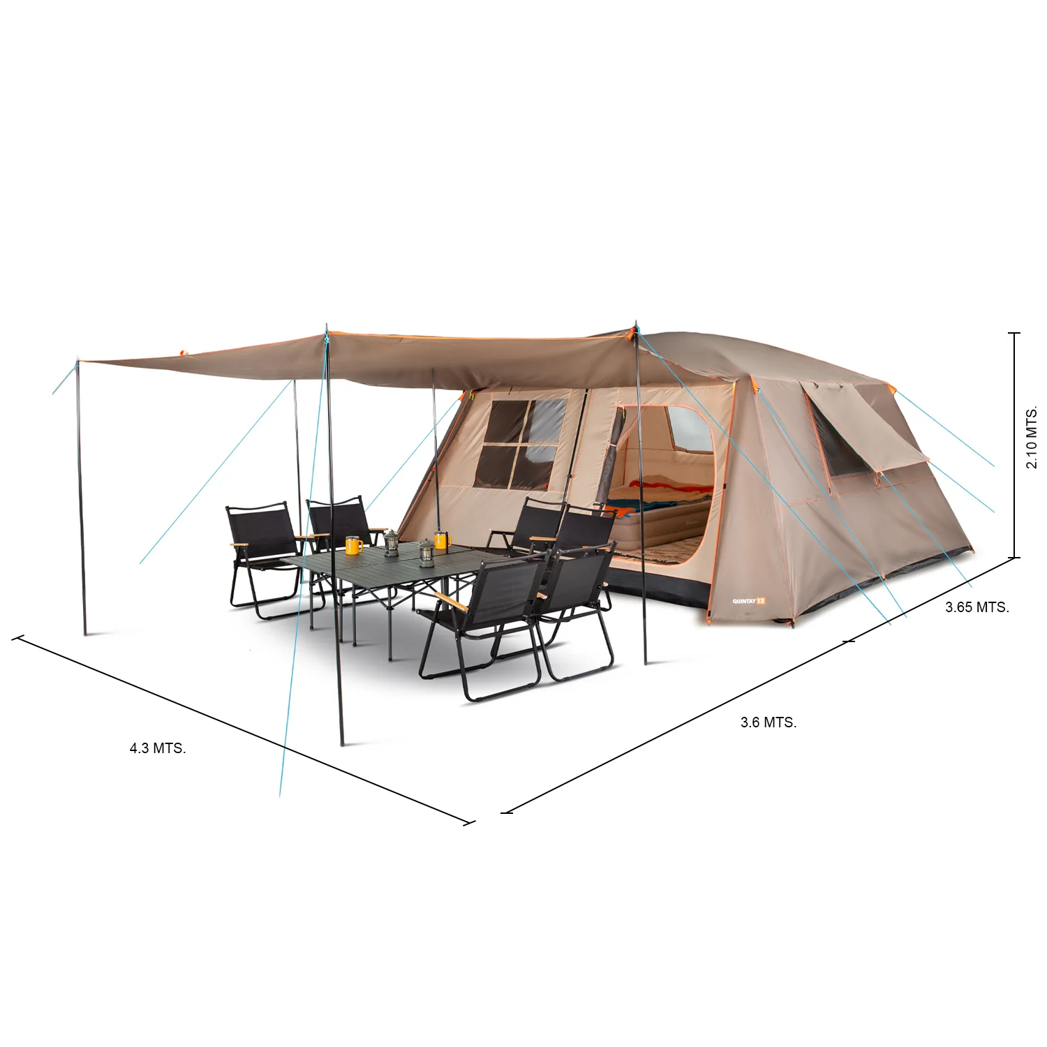 Carpa Camping Quintay 12 Personas 3000 Mm Cubre Techo Largo Toldo Extendido - Imagen 4