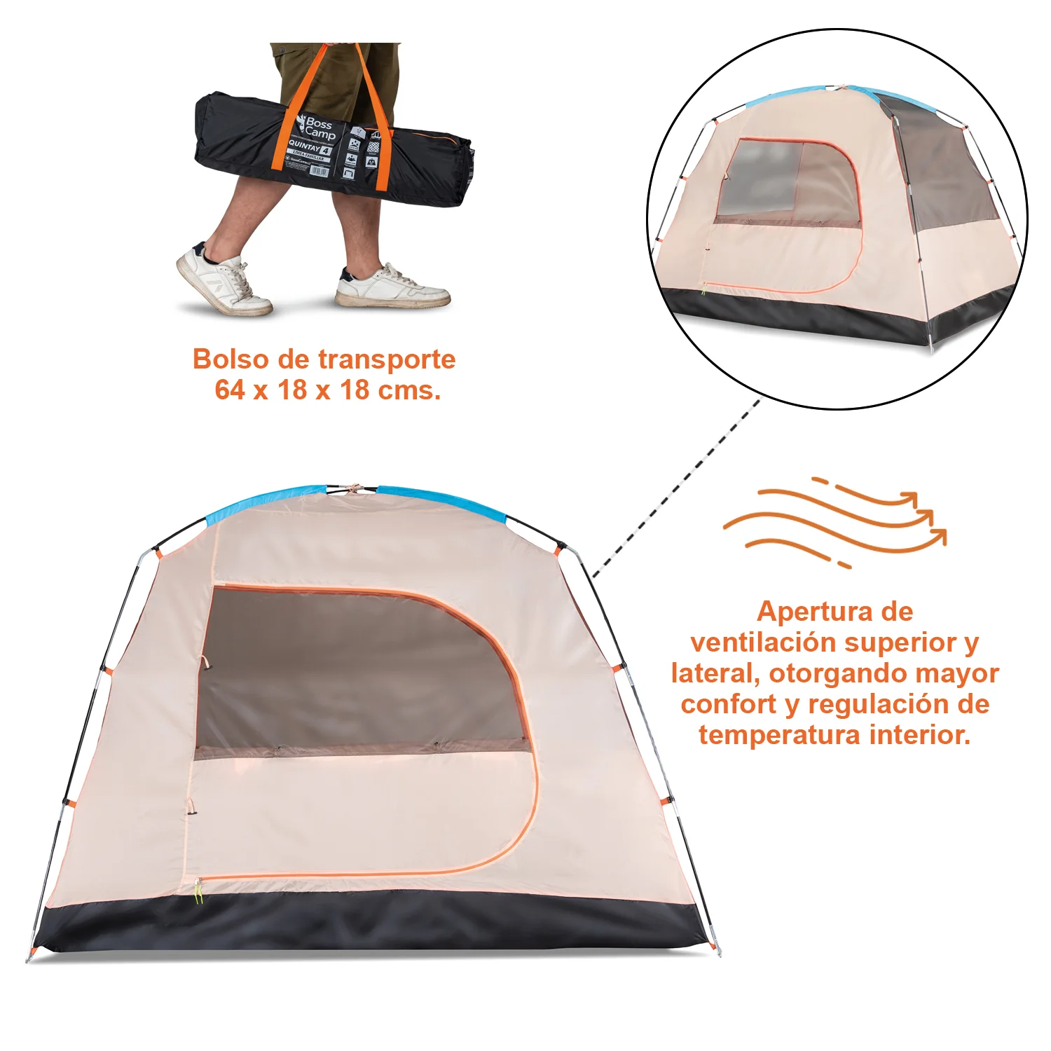 Carpa Camping Quintay 4 Personas 3000 Mm Cubre Techo Largo - Imagen 9