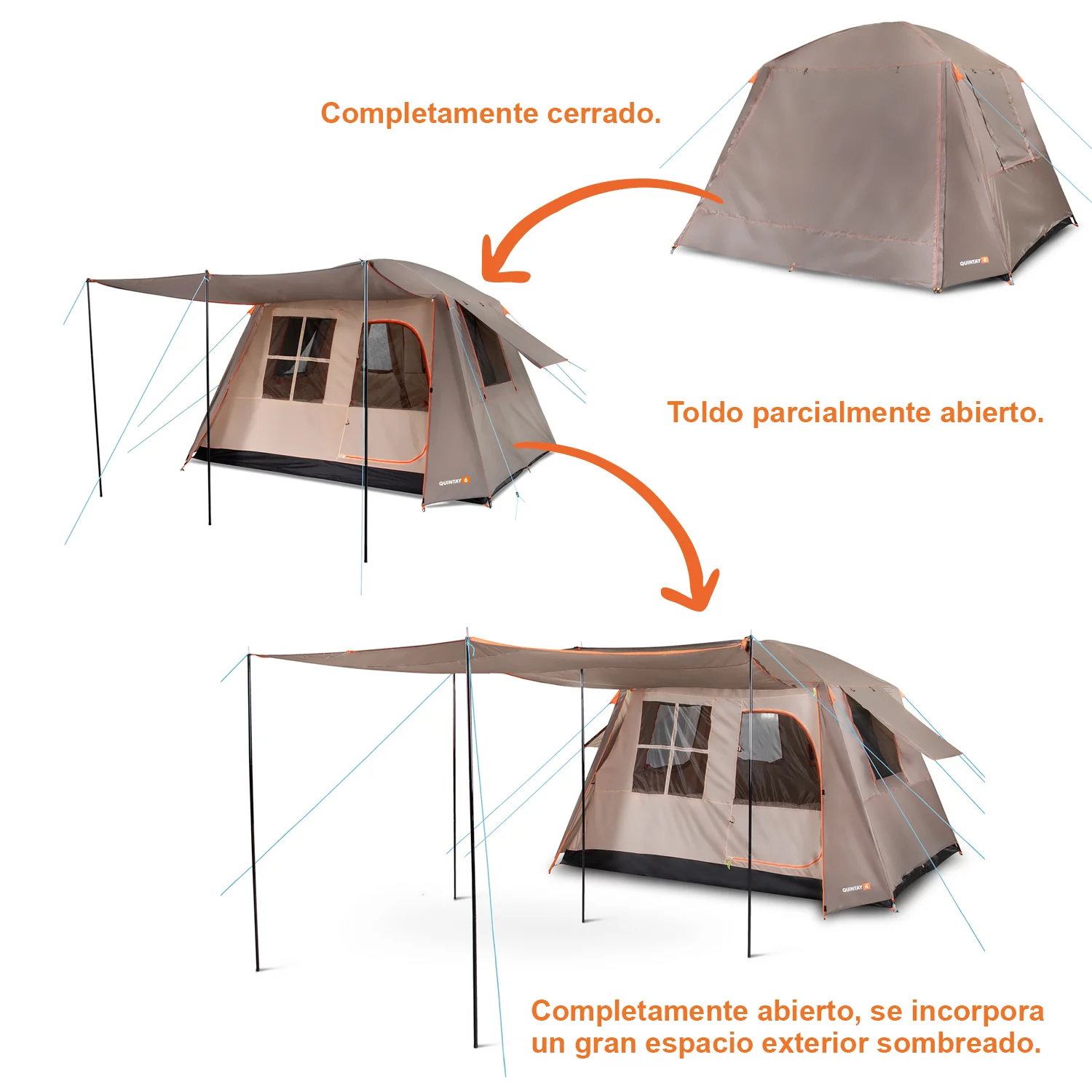 Carpa Camping Quintay 6 Personas 3000 Mm Cubre Techo Largo Toldo Extendido - Imagen 7