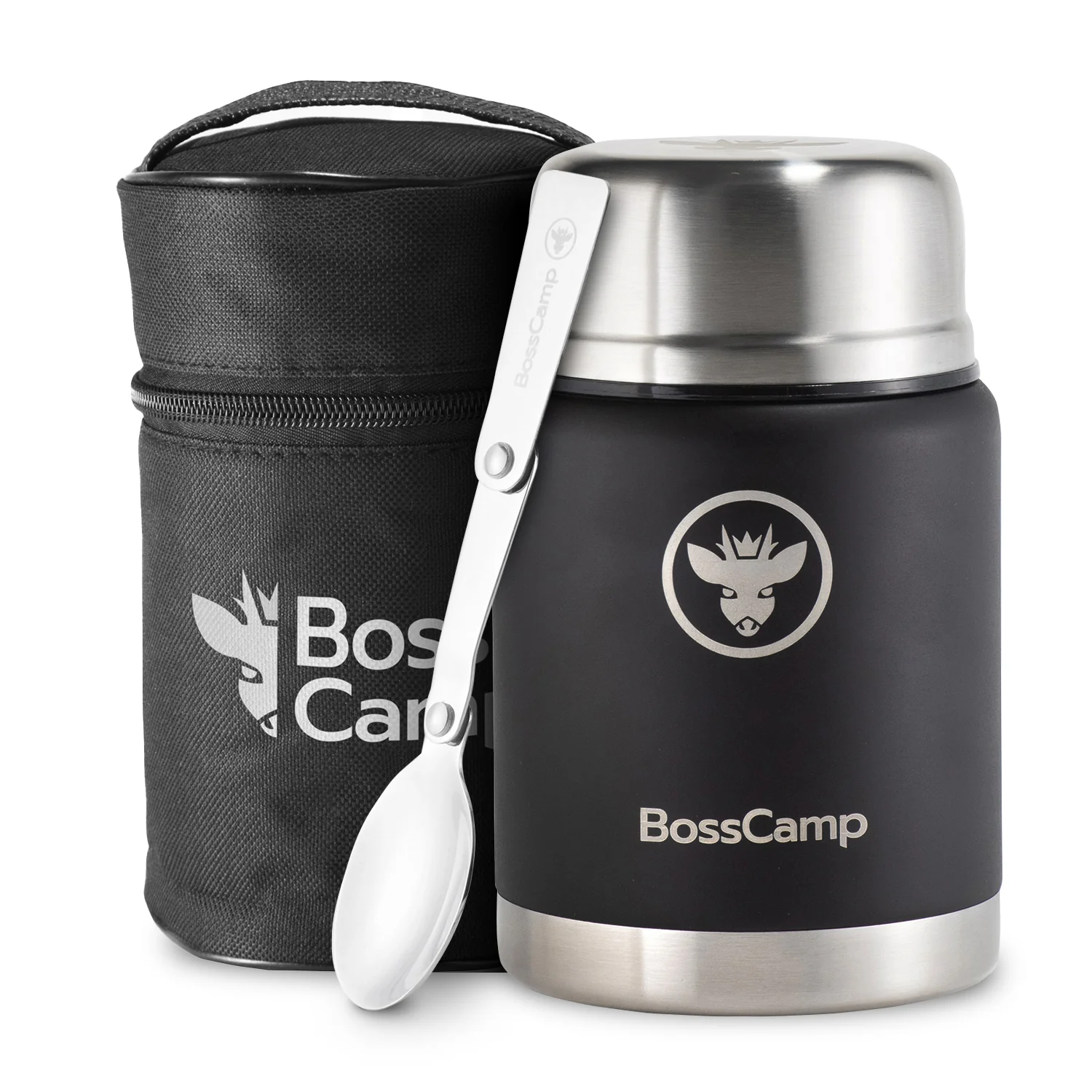 Termo Comida BossCamp 500 ml Negro Acero Inox Bolso Cuchara
