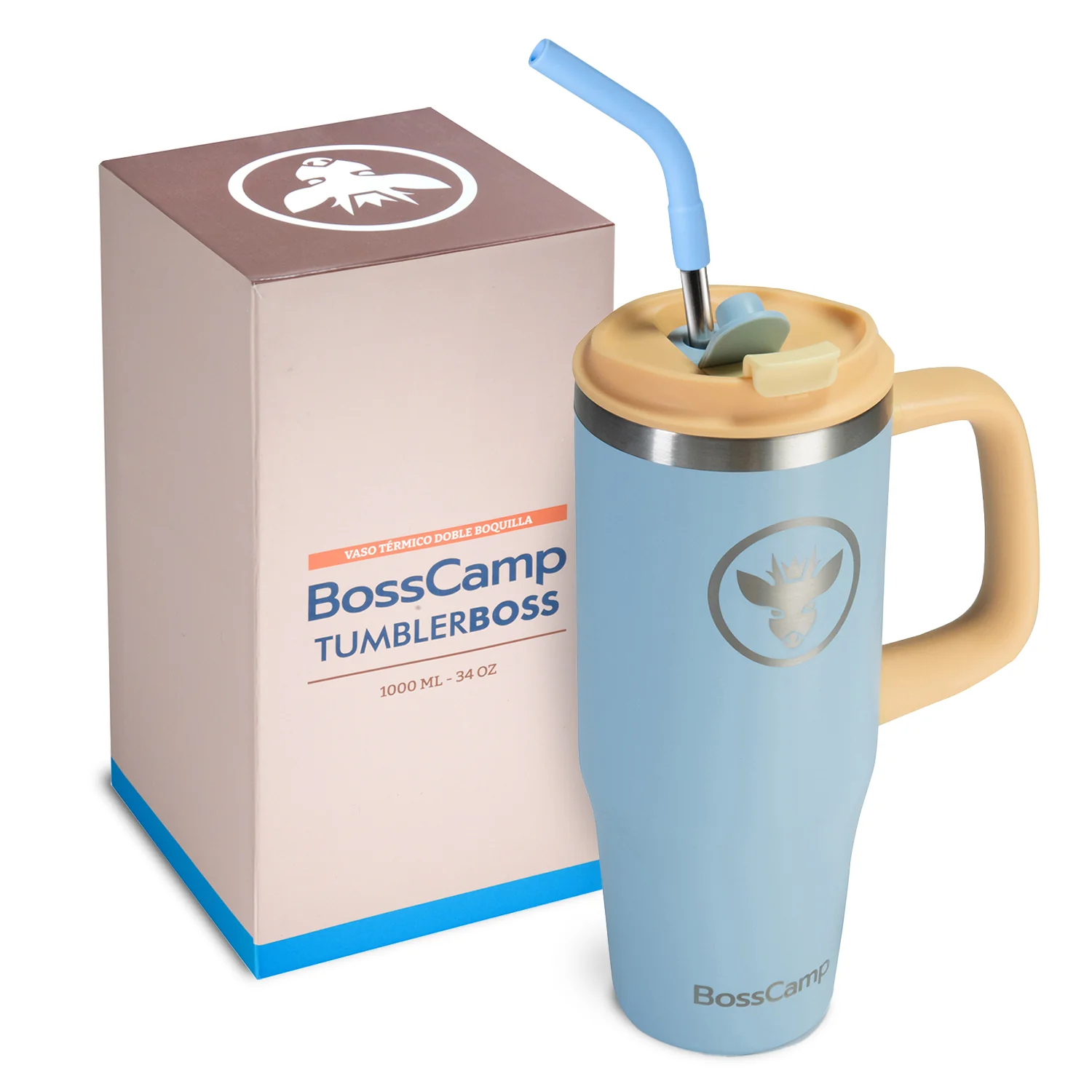 Vaso Térmico Tumbler Mug Termo BossCamp 1000ml Tapa 2 en 1 Cielo - Imagen 3