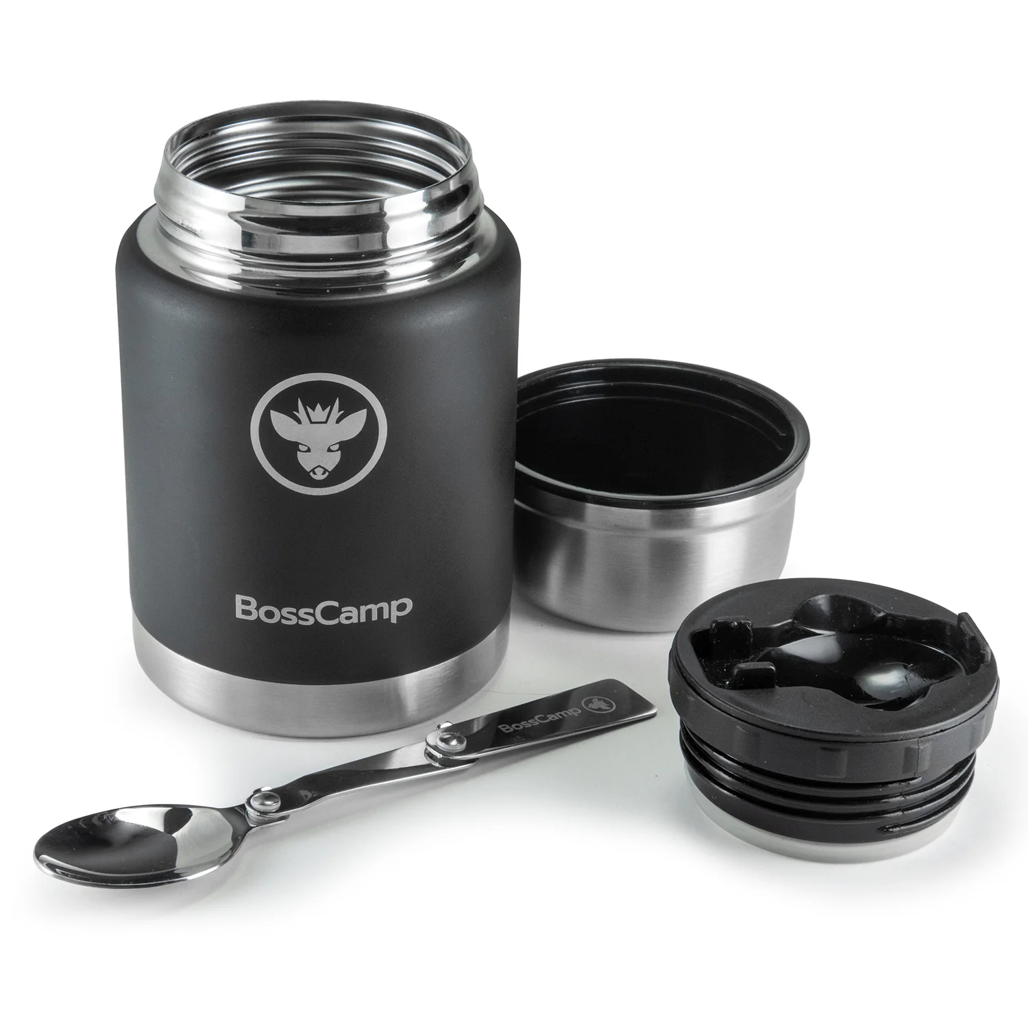 Termo Comida BossCamp 500 ml Negro Acero Inox Bolso Cuchara - Imagen 4