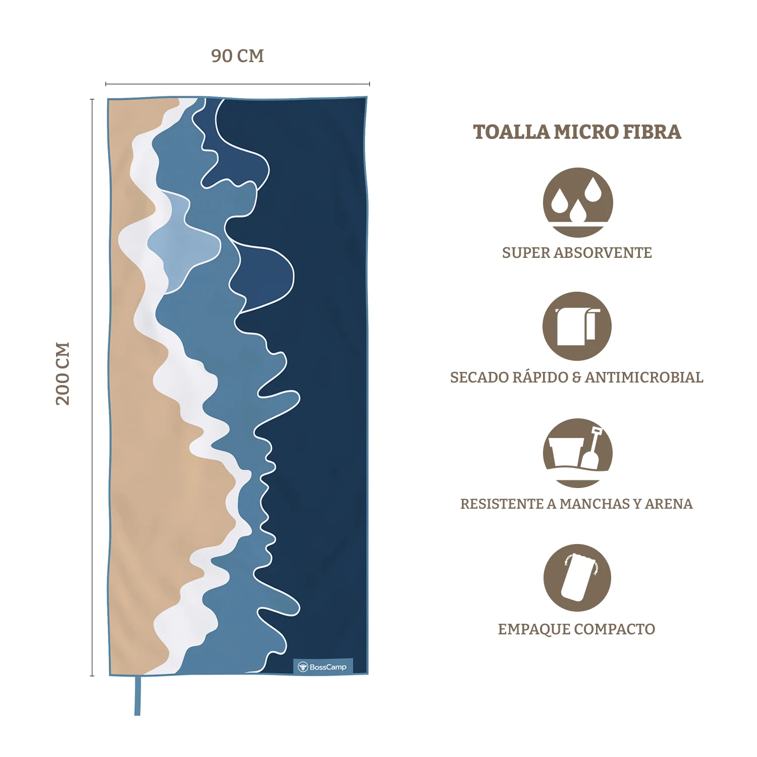 Toalla Playa Microfibra Grande XL Pichilemu Bosscamp (90 x 200) - Imagen 4