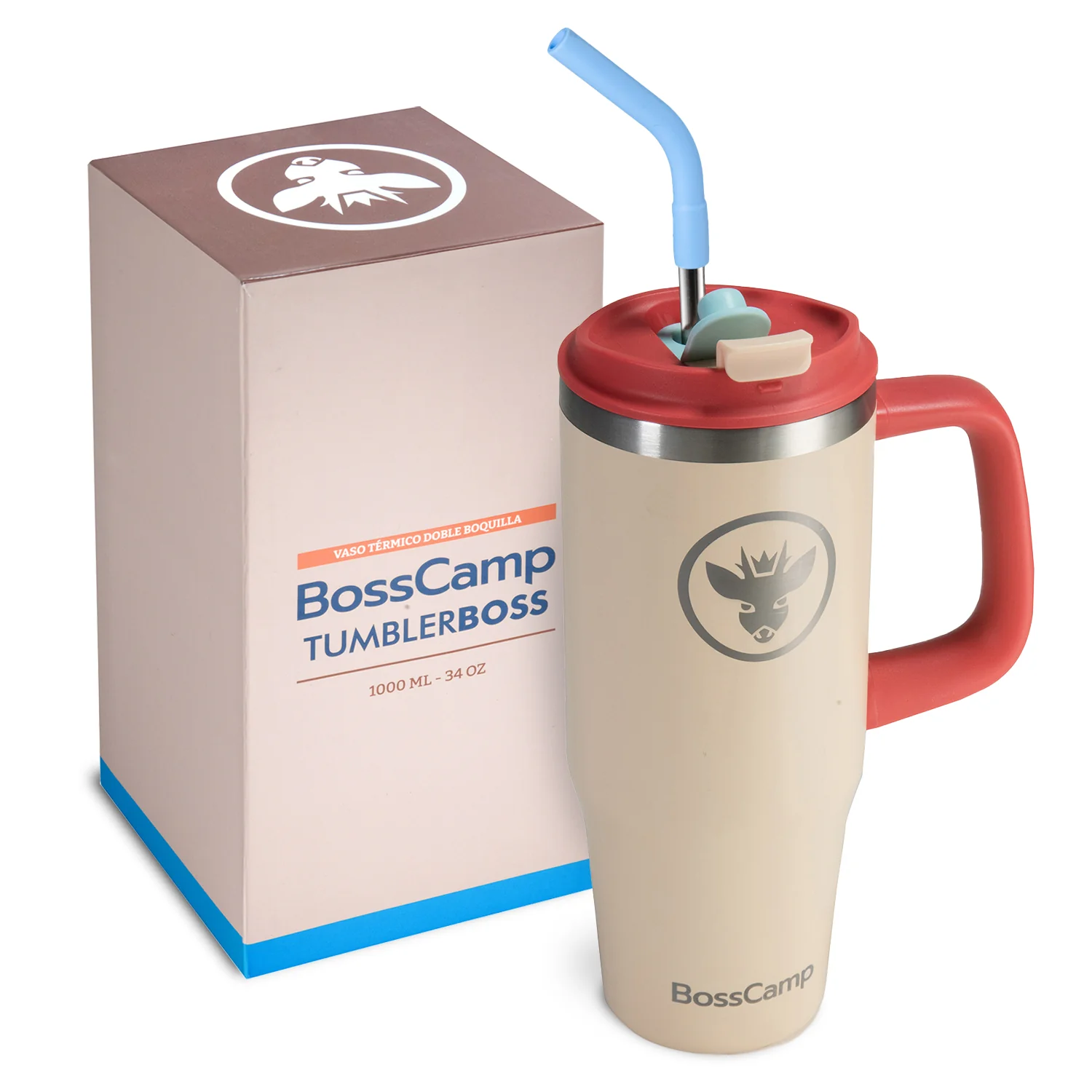 Vaso Térmico Tumbler Mug Termo BossCamp 1000ml Tapa 2 en 1 Arena - Imagen 3